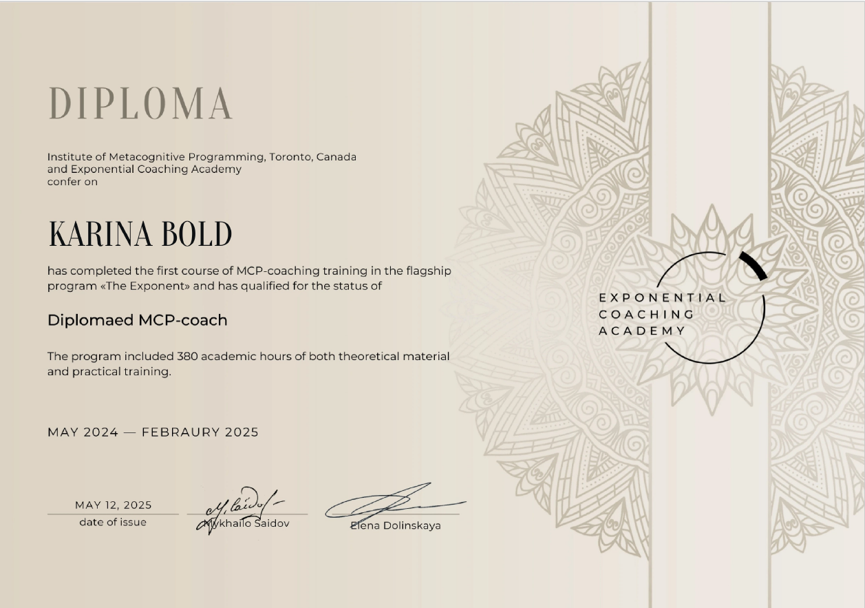 Diplomaed MCP-coach — Institut of Metacognitive Programming Inc.