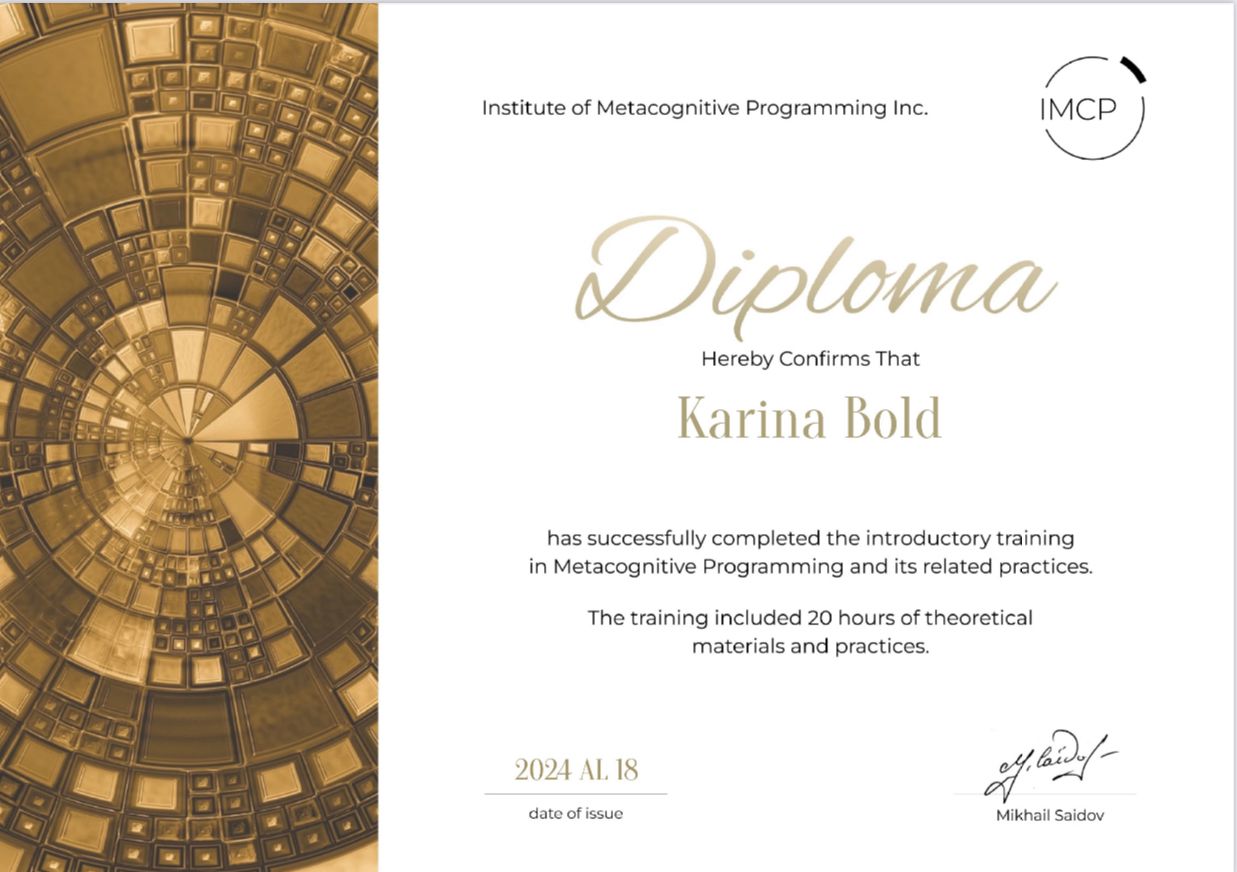 20 hours theoretical training — Institut of Metacognitive Programming Inc.